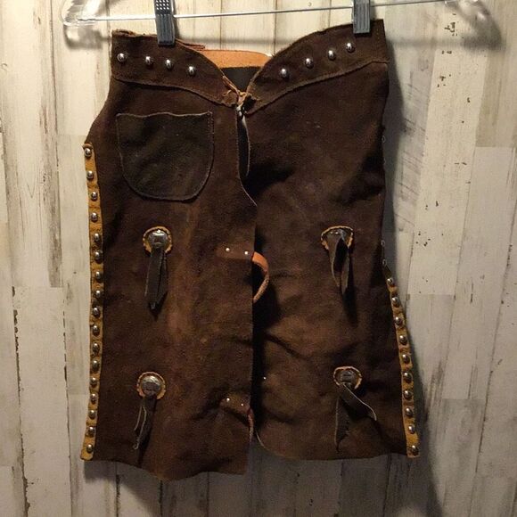 Vintage, authentic rawhide, leather child size chaps from 22 inches to 32 inch w - Picture 2 of 8
